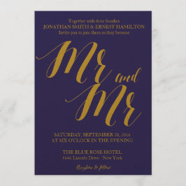 Navy Blue Rustic Chic Mr. und Mr. Gay Wedding Einladung