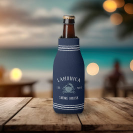 Navy Blue Rustic Crab Personalisiert Shore House Flaschenkühler