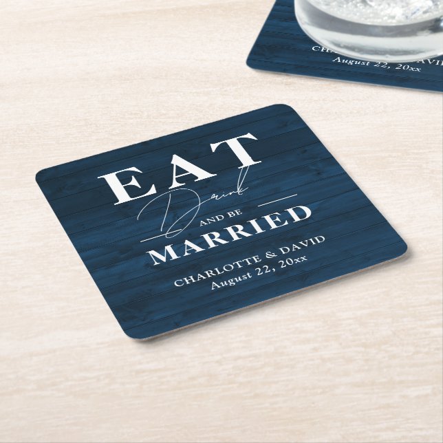 Navy Blue Rustic Essen Drink und Verheiratet Hochz Rechteckiger Pappuntersetzer (angewinkelt)