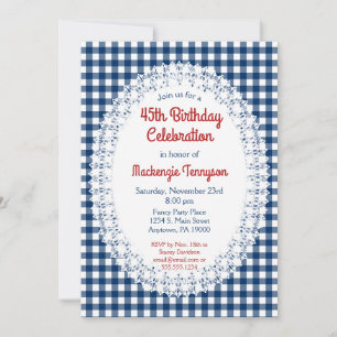 Navy Blue Rustic Gingham Birthday Party Einladung