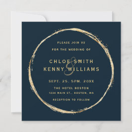 Navy Blue Rustic Gold Circle Wedding Square Einladung