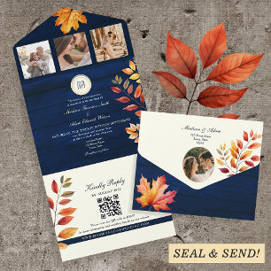 Navy Blue Rustic Hochzeit im Herbst All In One Einladung