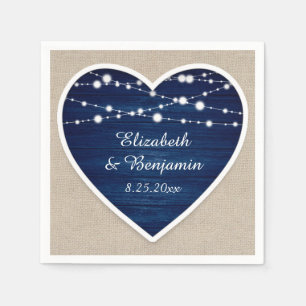 Navy Blue Rustic Holz String Lights Burlap Wedding Serviette