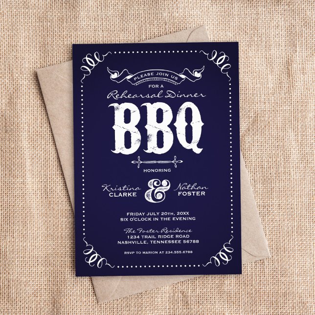 Navy Blue Rustic Probe Dinner GRILLEN Einladung (Von Creator hochgeladen)