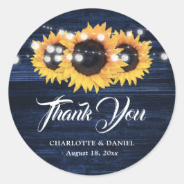 Navy Blue Rustic Sunflower Wedding Thank You Runder Aufkleber