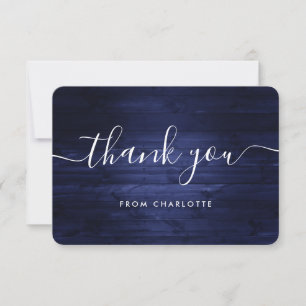Navy Blue Rustic Wood Polterabend Geburtstag Dankeskarte