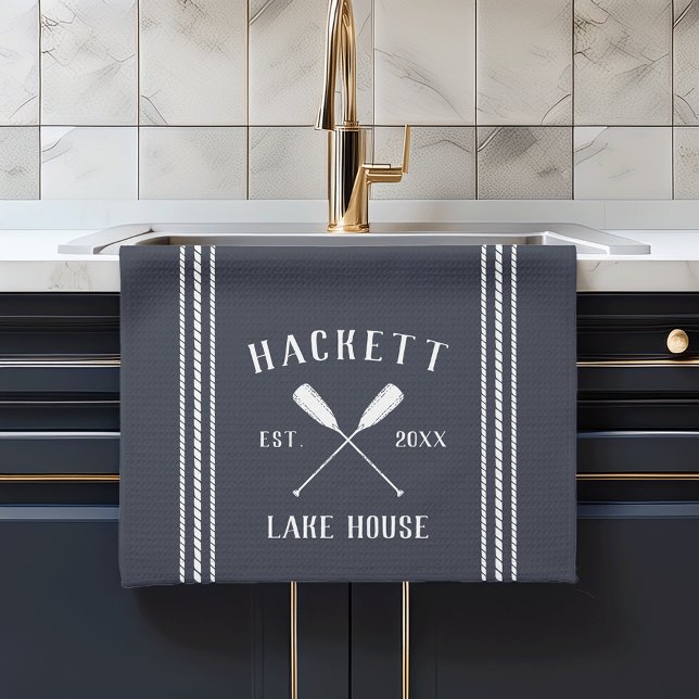 Navy Blue Rustico Oars Personalisiert Lake House Geschirrtuch (Von Creator hochgeladen)