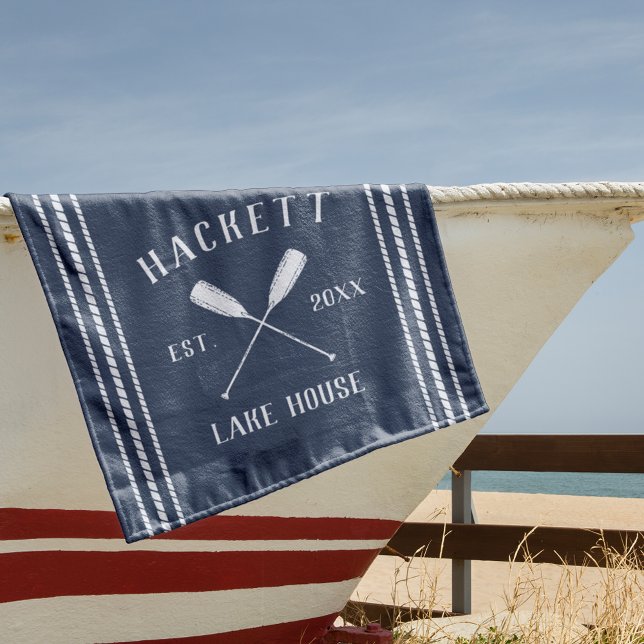 Navy Blue Rustico Oars Personalisiert Lake House Strandtuch (Von Creator hochgeladen)