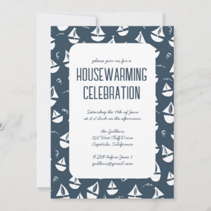 Navy Blue Sailboote Niedlich Beach Housewarming Pa Einladung