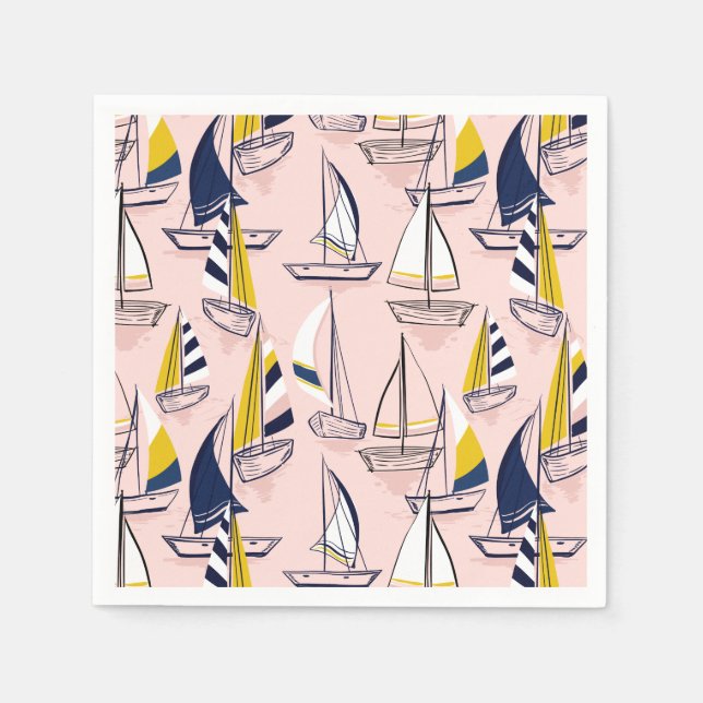 Navy Blue Sailboote Party Serviette (Vorderseite)