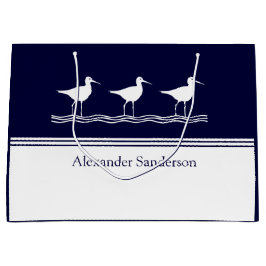 Navy Blue Sandpiper Bird mit eigenem Mit Monogramm Große Geschenktüte