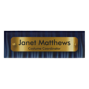 Navy Blue Satin Ribbon mit Gold Label Plakat Namenschild