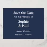 Navy Blue Save the Date Foil Einladung Postcard