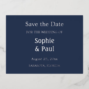 Navy Blue Save the Date Foil Einladung Postcard