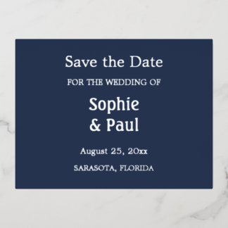 Navy Blue Save the Date Foil Einladung Postcard