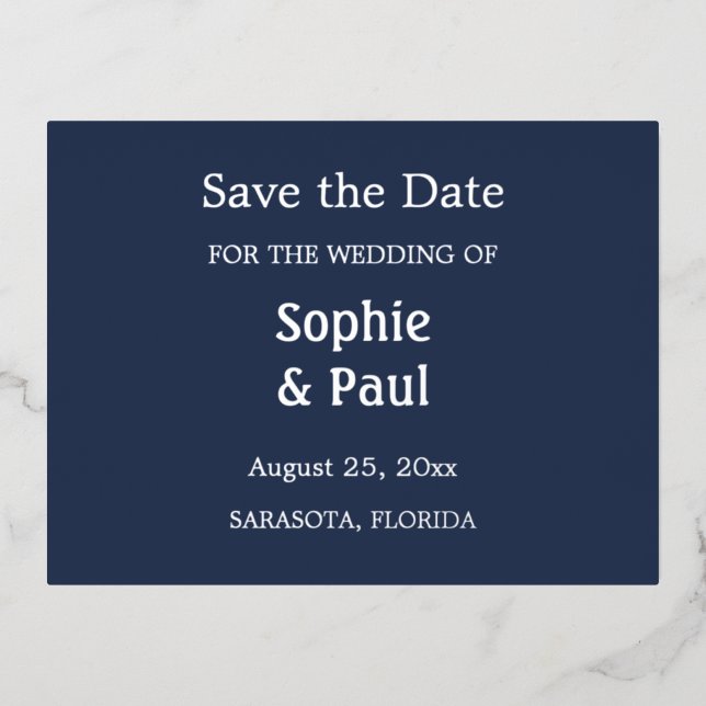 Navy Blue Save the Date Foil Einladung Postcard (Vorderseite)