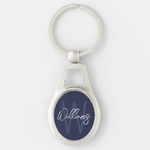 Navy-Blue-Schrift personalisiertes Monogramm und N Schlüsselanhänger