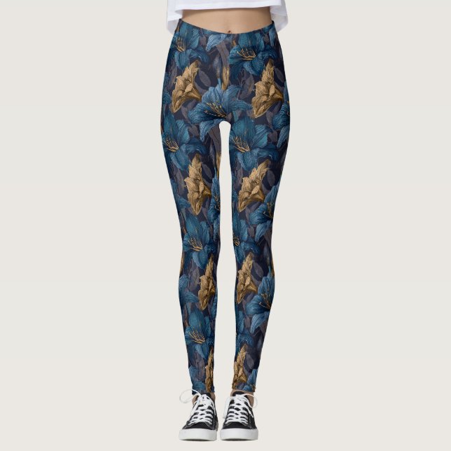 Navy Blue Schwangerschaft Amaryllis Blumen Muttert Leggings (Vorderseite)