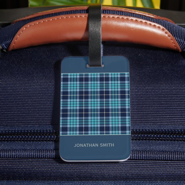 Navy Blue Scottish Tartan Pattern Gepäckanhänger (Rückseite Insitu 4)