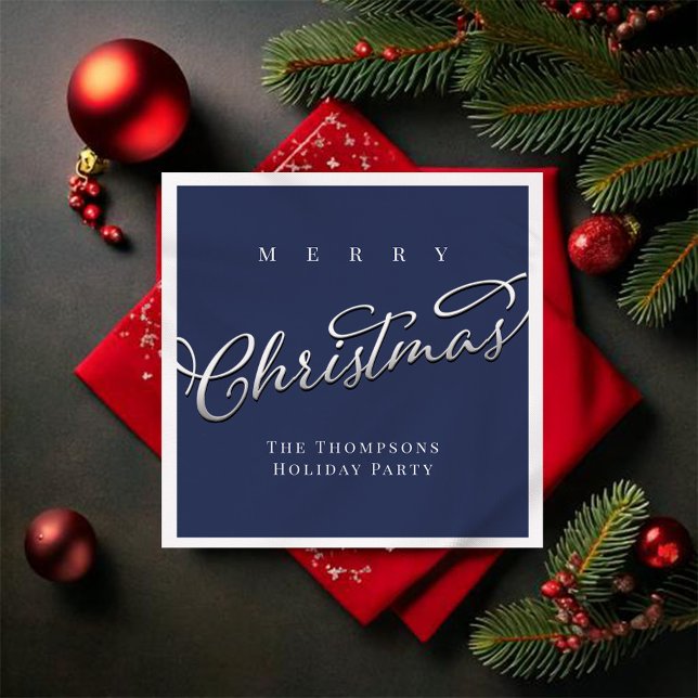 Navy Blue Script Frohe Weihnachten Benutzerdefinie Serviette (Merry Christmas navy blue custom napkin)