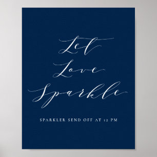 Navy Blue Script Gelassen Liebe Sparkle Wedding Poster