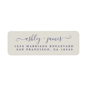 Navy Blue Script Gray Wedding Rücksendeadresse