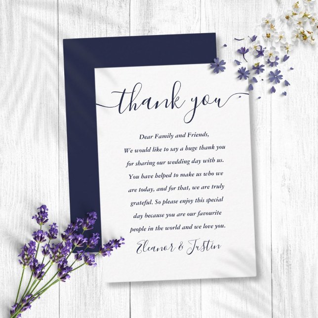Navy Blue Script Hochzeit Danke Platzkarte (Navy Blue Script Wedding Thank You Place Card)