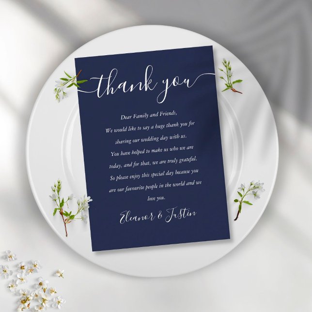 Navy Blue Script Hochzeit Vielen Dank Place Platzkarte (Von Creator hochgeladen)