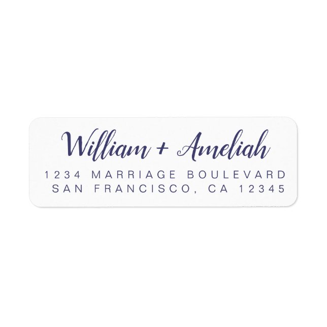Navy Blue Script Hochzeitsskripte Rücksendeadresse (Vorne)