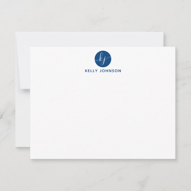 Navy Blue Script Monogram Circle Modern Girly Mitteilungskarte (Vorderseite)