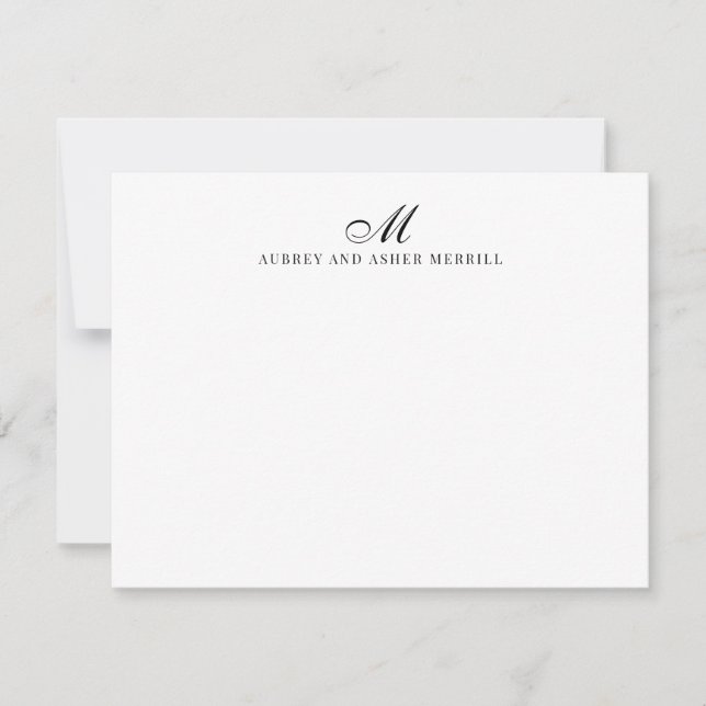 Navy Blue Script Monogram Modern Stationery Mitteilungskarte (Vorderseite)