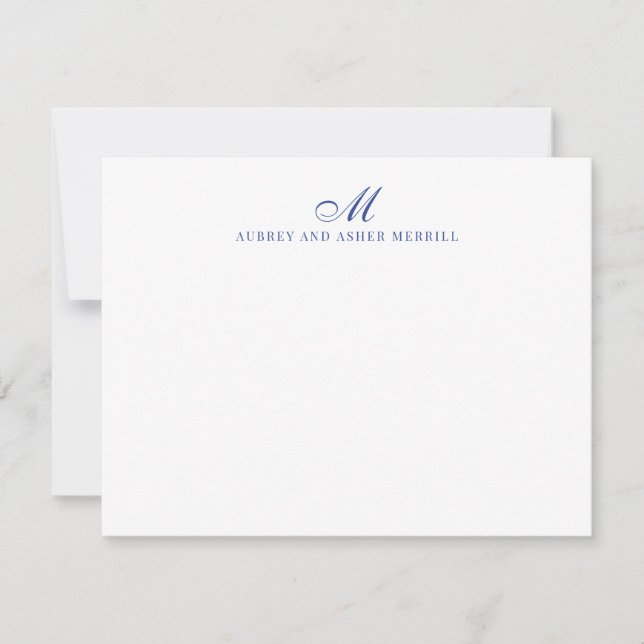 Navy Blue Script Monogram Modern Stationery Mitteilungskarte (Vorderseite)