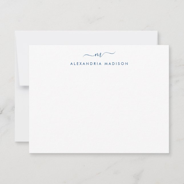 Navy Blue Script Monogram Modern Swash Stationer Mitteilungskarte (Vorderseite)