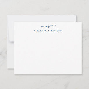 Navy Blue Script Monogram Modern Swash Stationer Mitteilungskarte