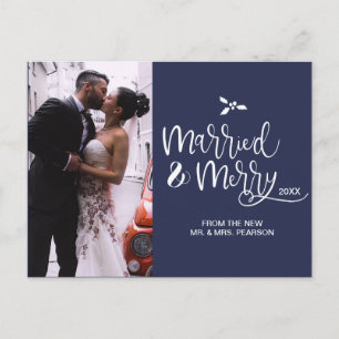 Navy Blue Script Verheiratet und Frohe Weihnachten