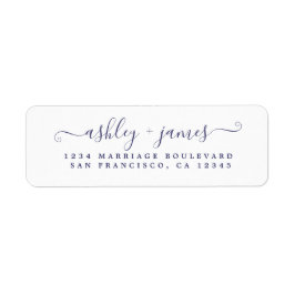 Navy Blue Script White Wedding Rücksendeadresse