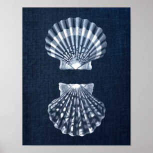 Navy Blue Seashell Print no 9 Beach Wall Deco Poster