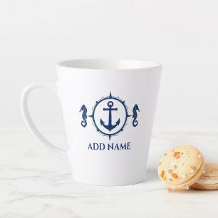 Navy Blue Seepferd & Ankername 2 Seite Milchtasse