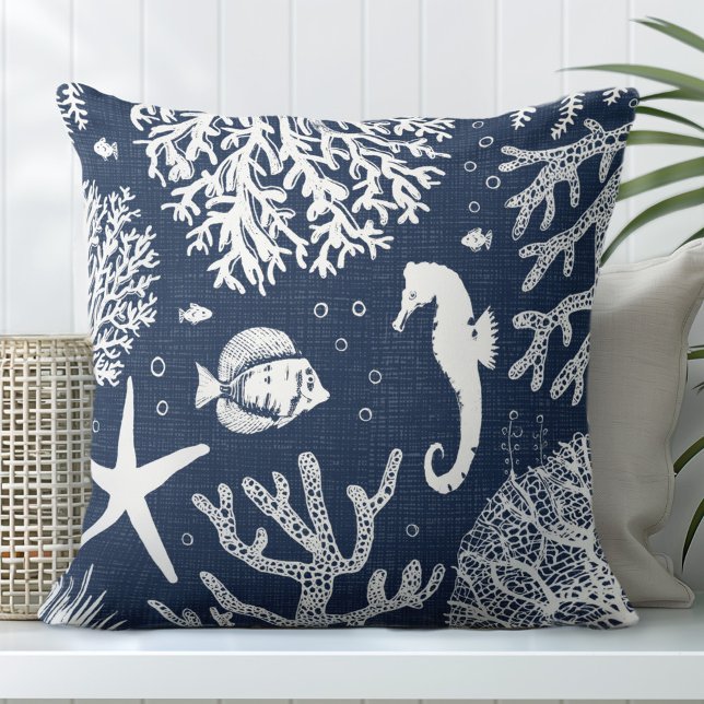 Navy Blue Seepferd Throw Kissen (Von Creator hochgeladen)