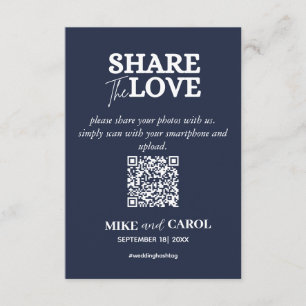 Navy Blue Share Liebe Foto QR Code Hochzeit Begleitkarte