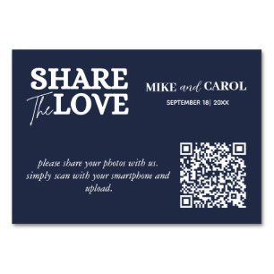 Navy Blue Share Liebe Foto QR Code Hochzeit Tischnummer