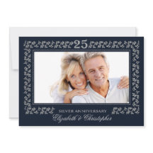 Navy Blue Silver 25. Hochzeitstag Foto