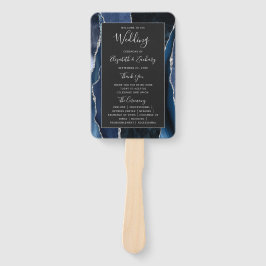 Navy Blue Silver Agate Dark Wedding Program Fächer