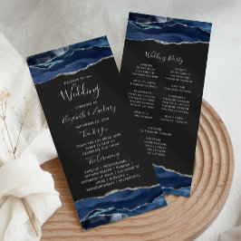 Navy Blue Silver Agate Dark Wedding Programm