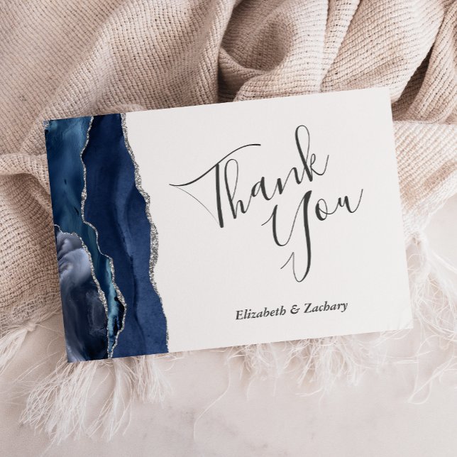 Navy Blue Silver Agate Wedding Flat Vielen Dank Karte (Von Creator hochgeladen)