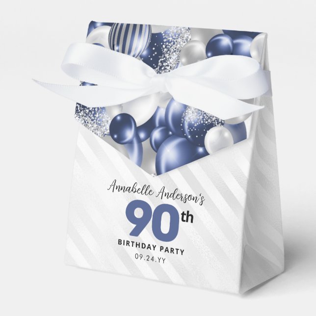 Navy Blue Silver Ballon Glitzer Gunst Birthday Geschenkschachtel (Vorderseite)