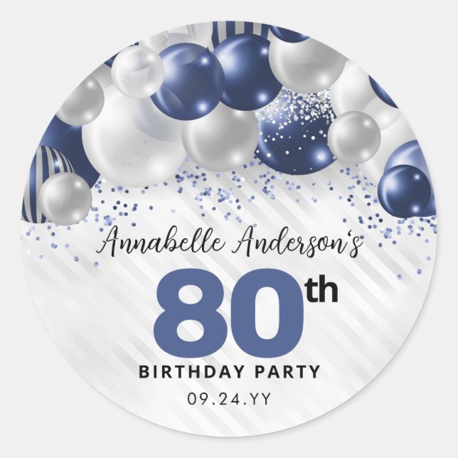 Navy Blue Silver Ballon Glitzer Gunst Birthday Runder Aufkleber (Vorderseite)