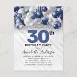 Navy Blue Silver Ballon Glitzer jedes Alter Geburt Postkarte<br><div class="desc">Moderner Glam Navy Blauer Silberballon Glitzer Sparkle jedes Alter Geburtstag Einladung</div>