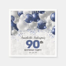 Navy Blue Silver Balloon Glitzer 90. Geburtstag Serviette
