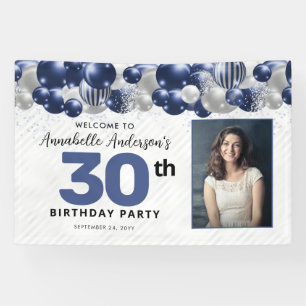Navy Blue Silver Balloon Glitzer Foto Willkommen Banner